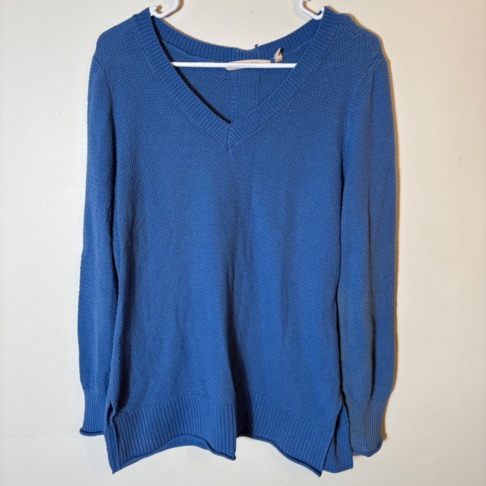 Soft Surroundings Blue Reversible Button-Back Cotton‎ Sweater Size Medium